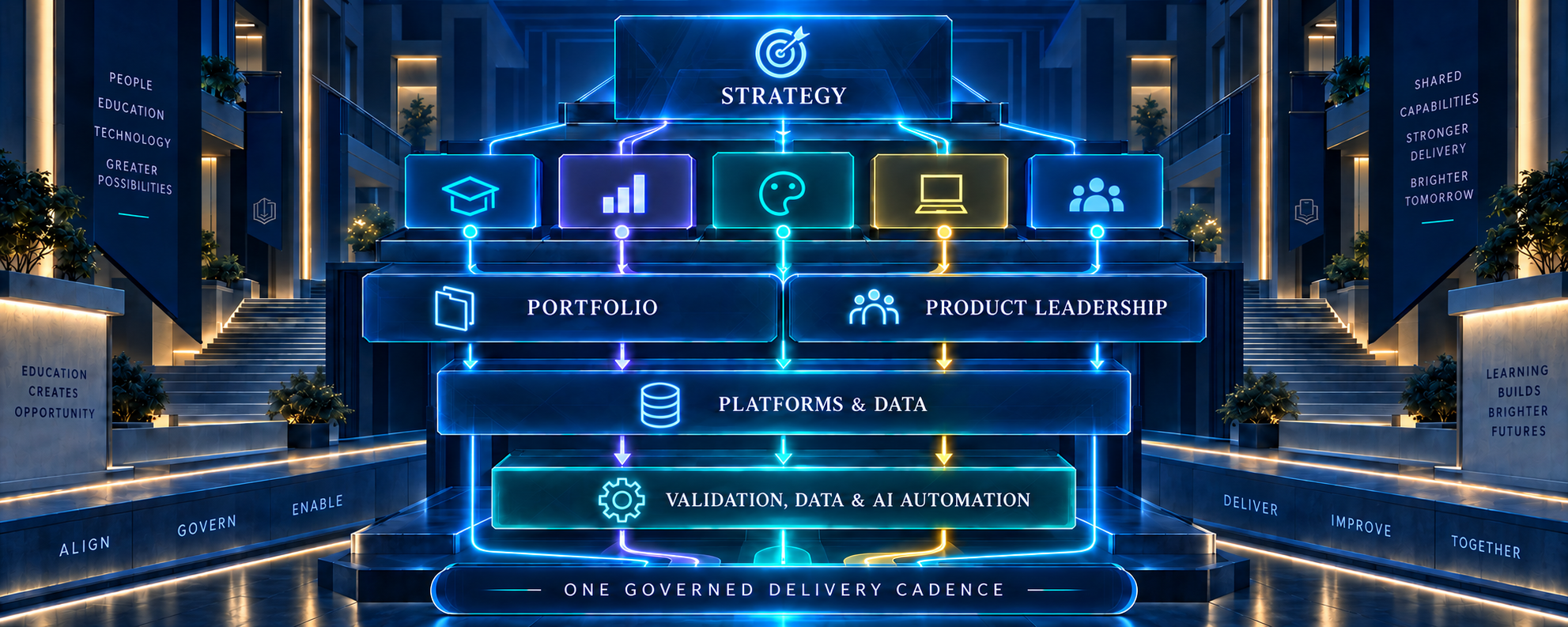 ACE Education Product Operating Model across five education domains and enabling platform capabilities